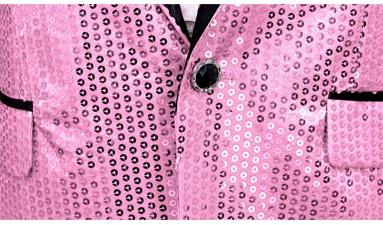 Pink Sequin One Button Dress Blazers 2018 Brand New Nightclub Prom Men Suit Jacket Wedding Stage Singer Costume (Bowtie Include)