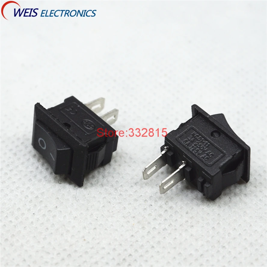 100PCS, KCD1-101, 117S, 10x15mm, Mini Rocker Switch, Black, 250VAC/3A, 2PIN, I/O Button Power Switches