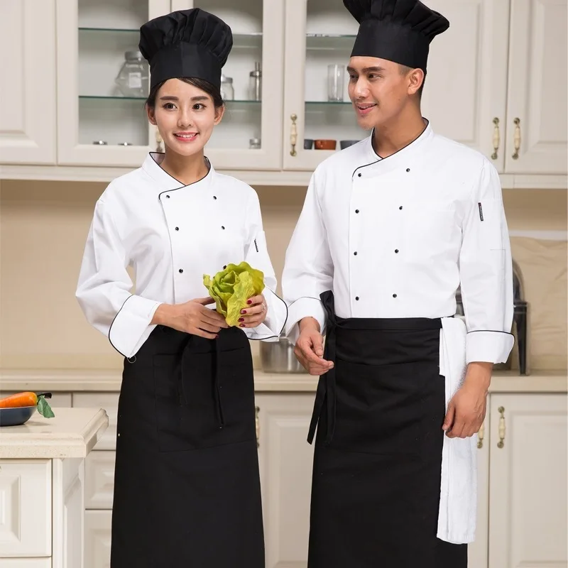 New Arrival  Restaurant Kitchen Man Chef Jacket Long-sleeve Work Wear Uniform Cook Clothes Kitchen Chef Jacket Plus Size B-5912