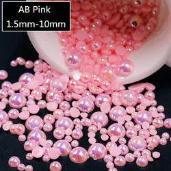 AB Pink Half Pearl Mixed Size from 1.5mm To 10mm Craft ABS Resin Flatback Half round imitation pearls For Nail DIY Phone Decro