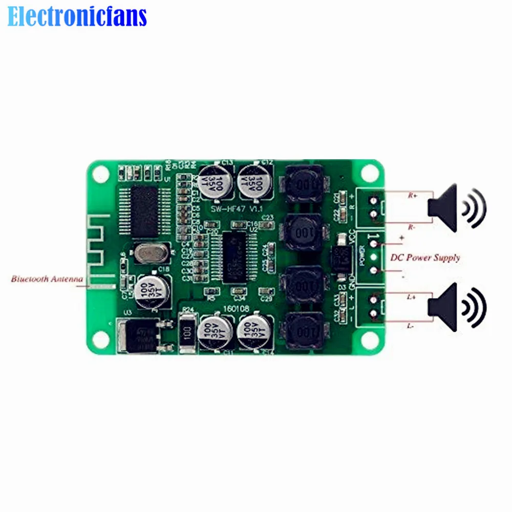 TPA3110 2X15W 15W+15W Wireless Bluetooth Audio Power Amplifier Board Dual Channel Amp Module for 4/6/8/10 Ohm Speaker DC 10-25V