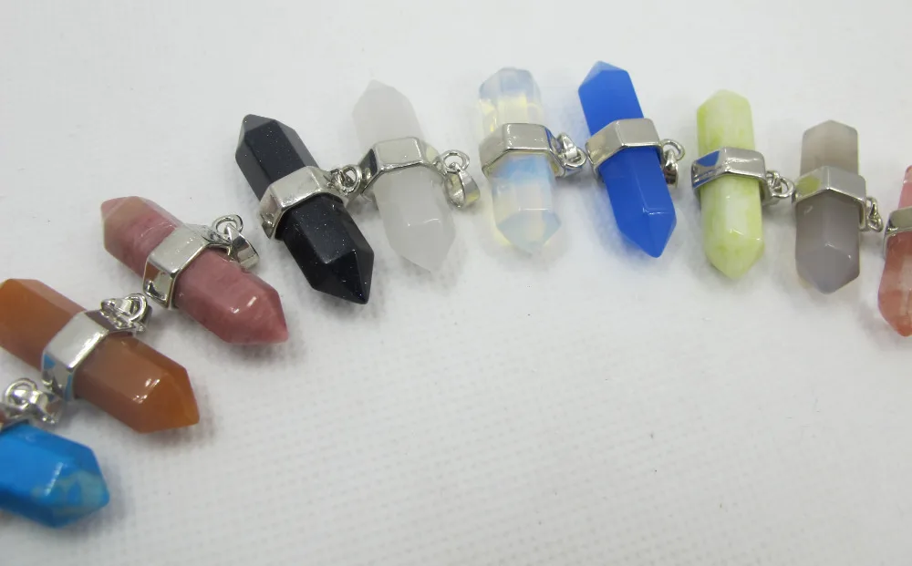 Natural Stone Hexagon Point 30pcs Mixed Gems Stones Reiki Chakra Pendant Stone necklace pendant,Can leave MSG Pick Color