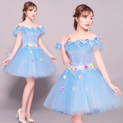 Free ship white/light blue ruffled tutu short lolita dress