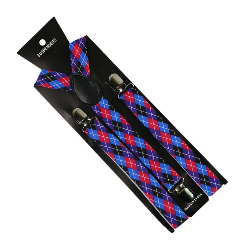 Nieuwe Fashion2.5cm Brede Mannen Vrouwen Verstelbare Bretels Rood Plaids Clips Op Y-Back Braces Elastische