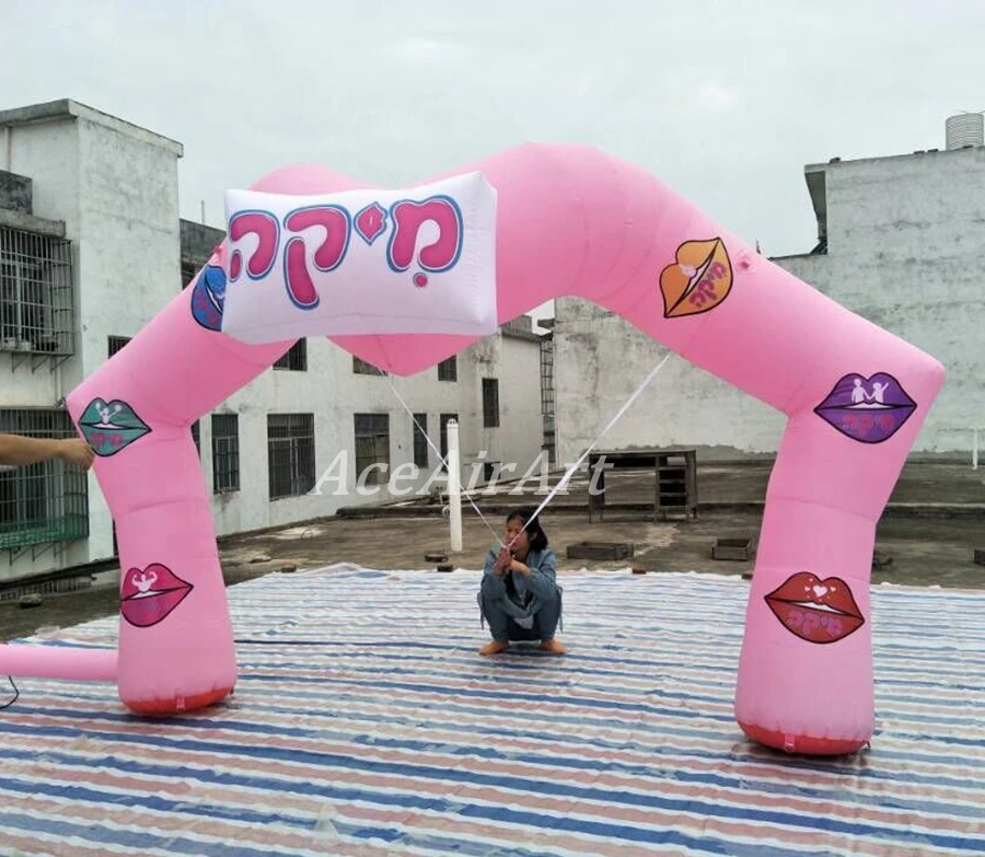 

Durable and reusable Oxford fabric with PU coated pink wedding banner arch inflatable lip archway with free printing for Paris