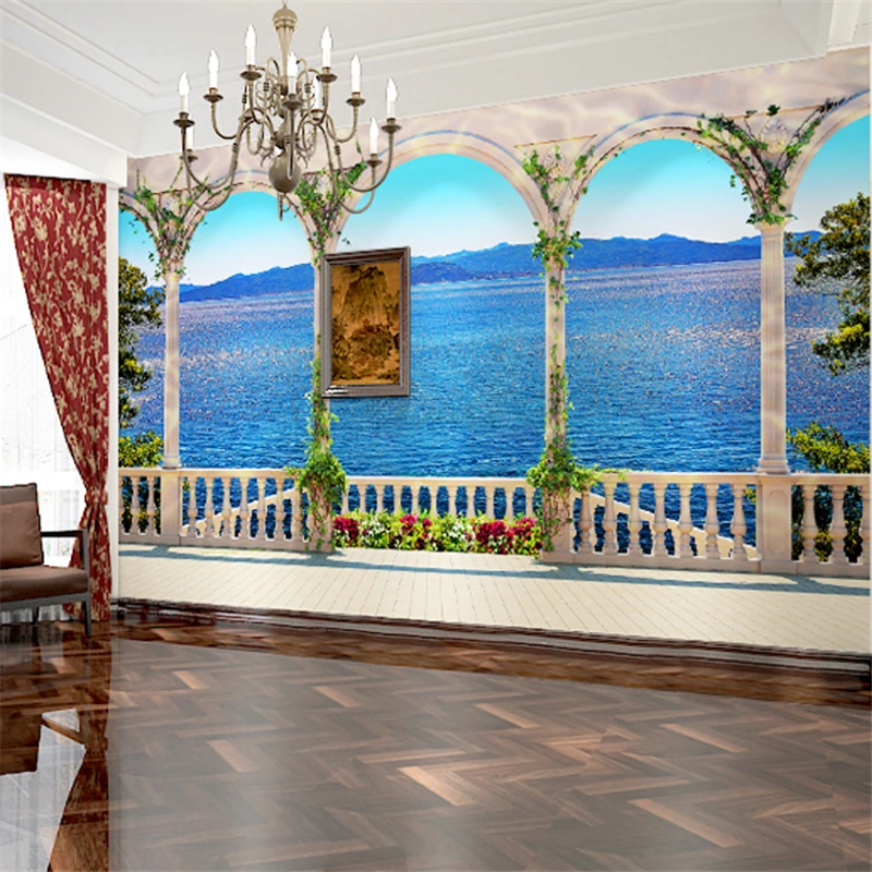 

beibehang mural living room 3d perspective window ocean views TV backdrop wall papel de parede para quarto Wallpaper 3d Murals