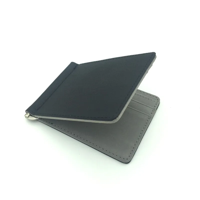 New Brand Leather Men\'s Money Clip Wallets Solid Metal Clamp Cash Holder Slim Purse For Women Man Billfold Credit Card Case