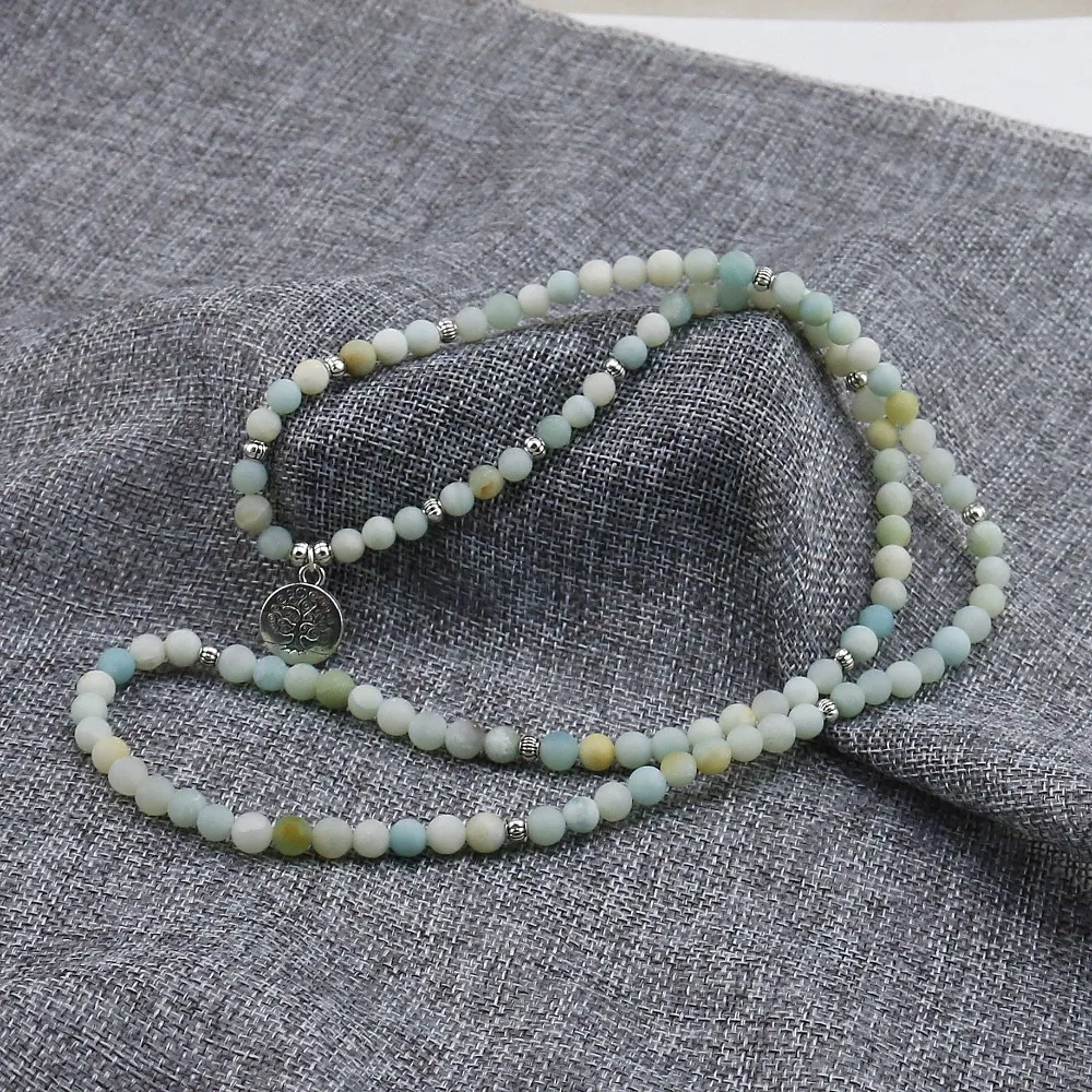 6mm Frosted Amazonite Bracelet Prayer Beads Tree Life bracelet 108 Amazonite Mala Beads Bracelet For Women ,Energy Bracelet