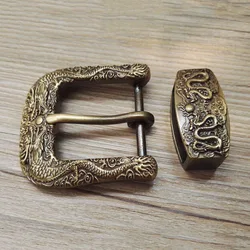 40mm Anticato Drago Vintage Rame Ottone massiccio Fibbia per cintura Fibbia ad ardiglione Anello per cintura Pulsante Accessori in pelle artigianale in pelle fai da te