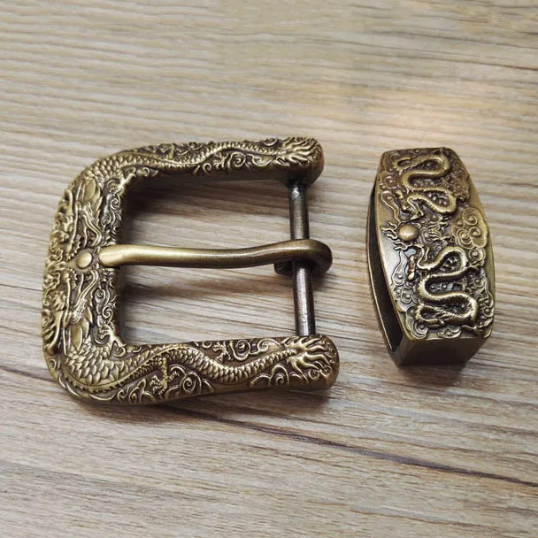 40mm postarzany Vintage Dragon miedź z litego mosiądzu klamra do paska ze sprzączką pętla do paska przycisk DIY skórzane akcesoria