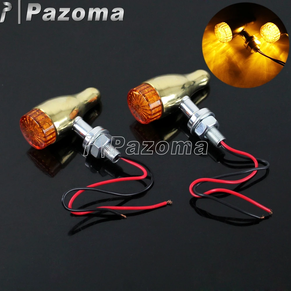 Brass Motorcycle Amber LED Turn Signal Lights Blinker Emark Indicators Flashers for Harley Cafe Racer Honda Yamaha Suzuki