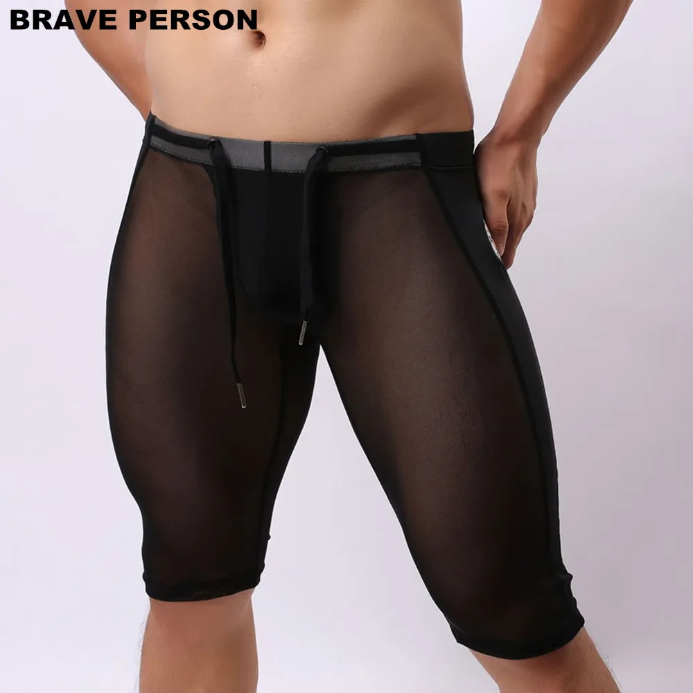 BRAVE PERSON Men's Sexy Transparent Beach Shorts Mens Tights Mesh Swimming Shorts Knee-length Board Shorts Trunks Shorts for Men