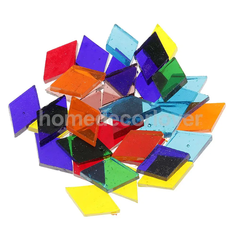 500pcs Assorted Color Clear Triangle Rhombus Glass Mosaic Tiles Pieces for DIY Craft