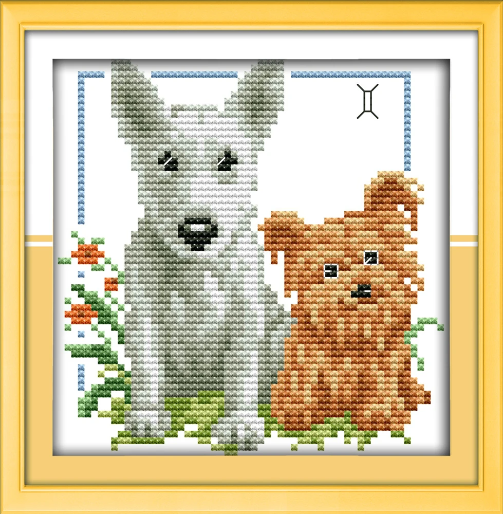 Bull terrier with friend cross stitch kit dog 14ct 11ct count print canvas stitches embroidery DIY handmade needlework plus