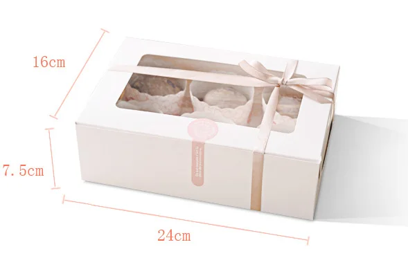 20pcs/lot-24*16*7.5cm White kraft paper 6 cupcake boxes DIY party gift box cookies snack candy box Baking packing boxes