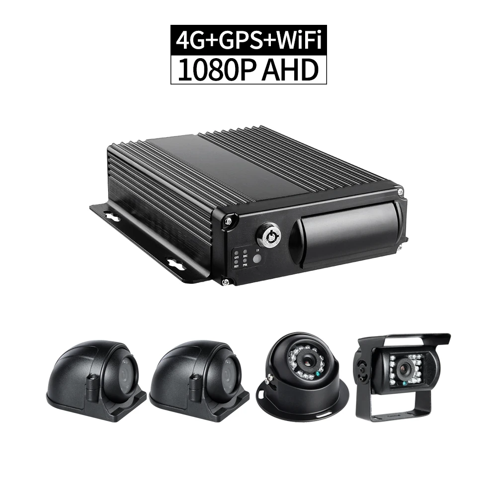 

Truck DVR Security Kit 1080P 4CH 256G Loop Video PC/Phone 4G WiFi Remote Monitor GPS Track with 4pcs AHD 2.0MP Camera+64G Card