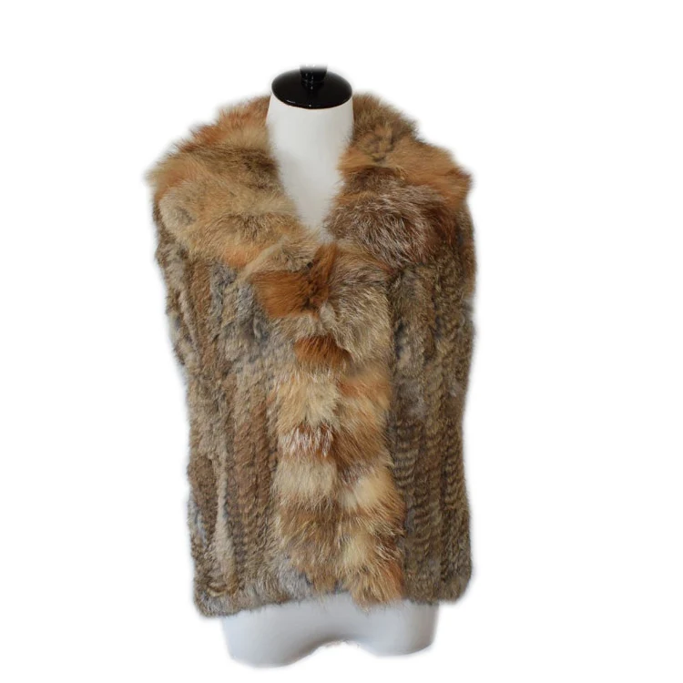 

2021 women Knitted Rabbit Fur Fox Collar Vest waistcoat gilet sleeveless customize Drop shipping wholesale price To brazil