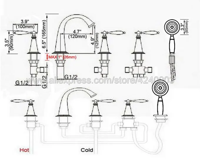 Antiek Rood Koper Romeinse Bad Kraan Mengkraan Met Hand Spray Douche Ktf201