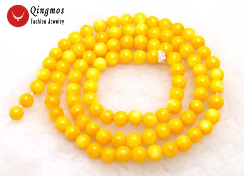 

Qingmos Sea Shell Pearl Beads for Jewelry Making with 4mm Round Yellow Sea Shell Pearl Loose Beads Strand 15" -los666 Free Ship