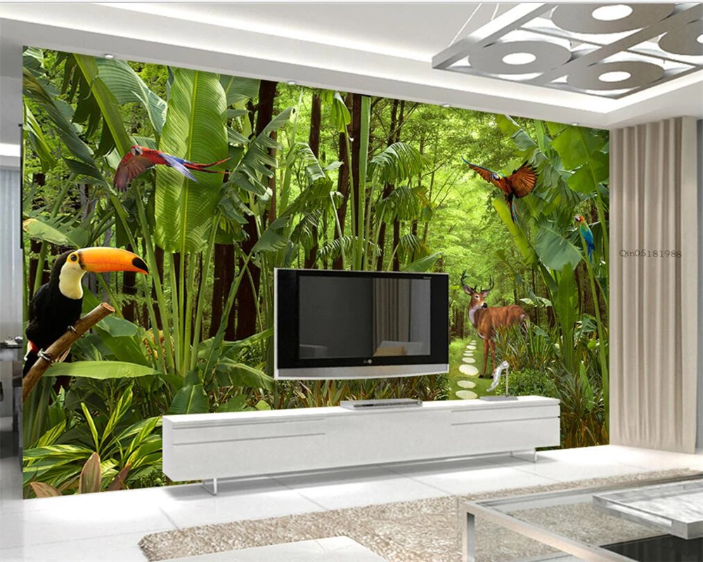 Customized wallpaper French hand-painted tropical rainforest plant flower landscapes art  wallpaper home decoration painting