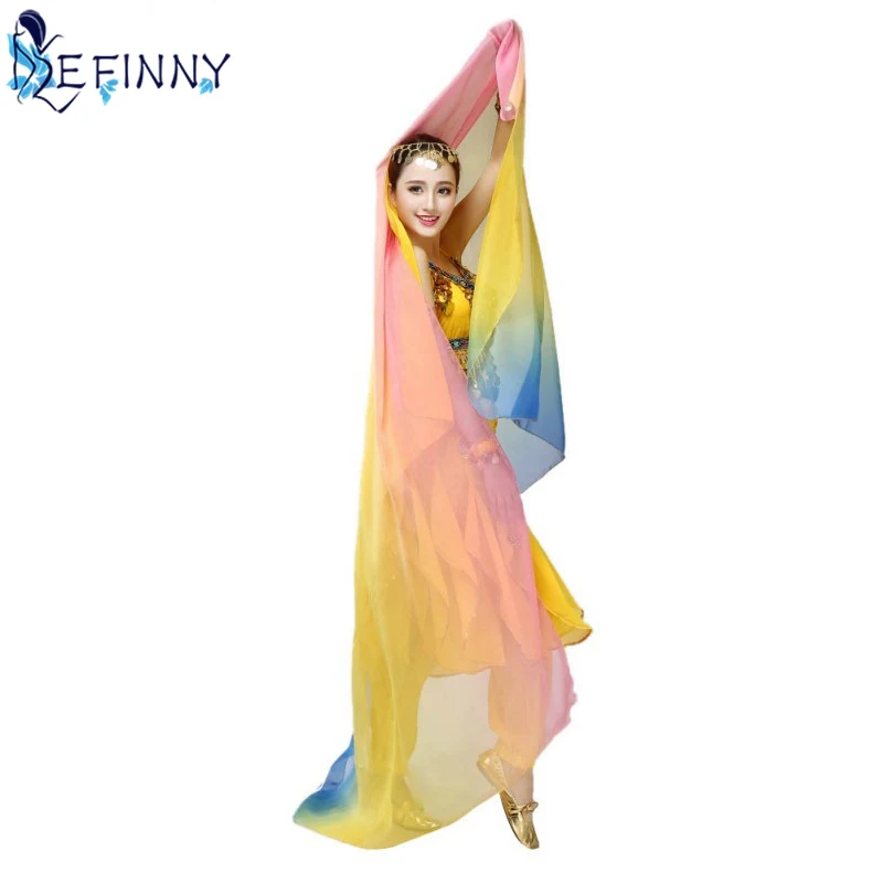 Novelty Gradient Veil ผ้าคลุมไหล่ Face ผ้าคลุมไหล่ผ้าพันคอแฟชั่นผู้หญิงเต้นรำ Belly Bollywood เครื่องแต่งกายผ้าไหม Belly เต้นรำ