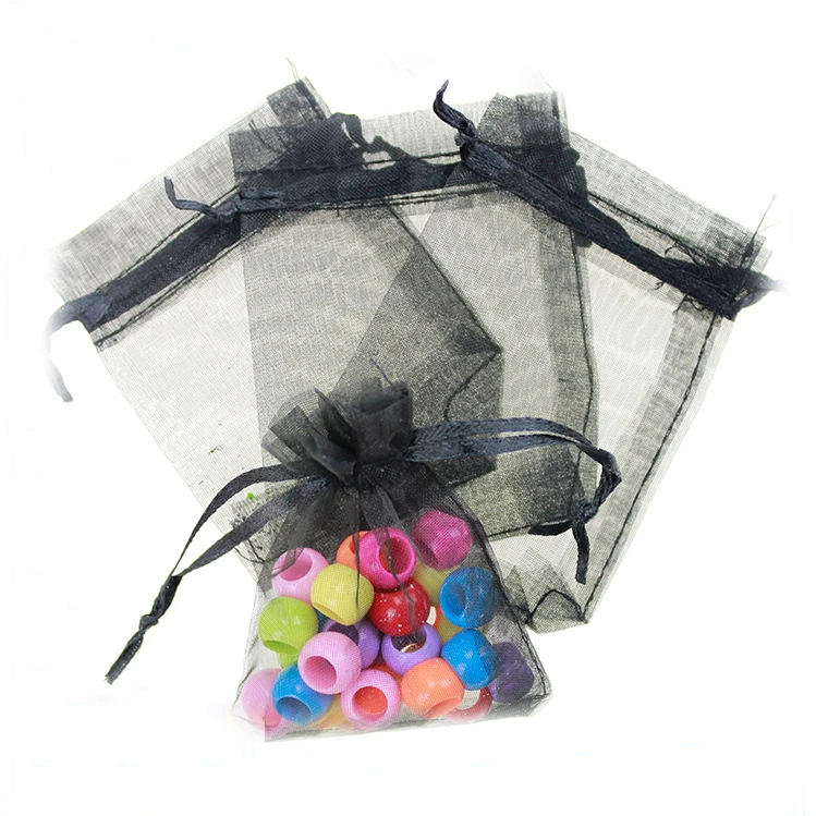 Bolsas de regalo negras de 100 piezas para joyería/boda/Navidad/cumpleaños, bolsa de hilo con asas, embalaje de Organza, 9x12cm