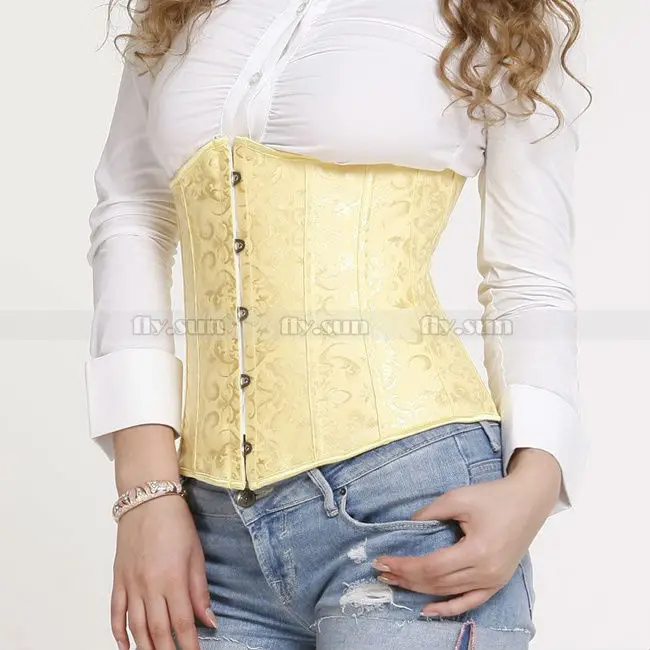 Yellow Full Spiral Steel Boned Waist Trainer Cincher Bridal Waspie Underbust Corset S M L XL 2XL