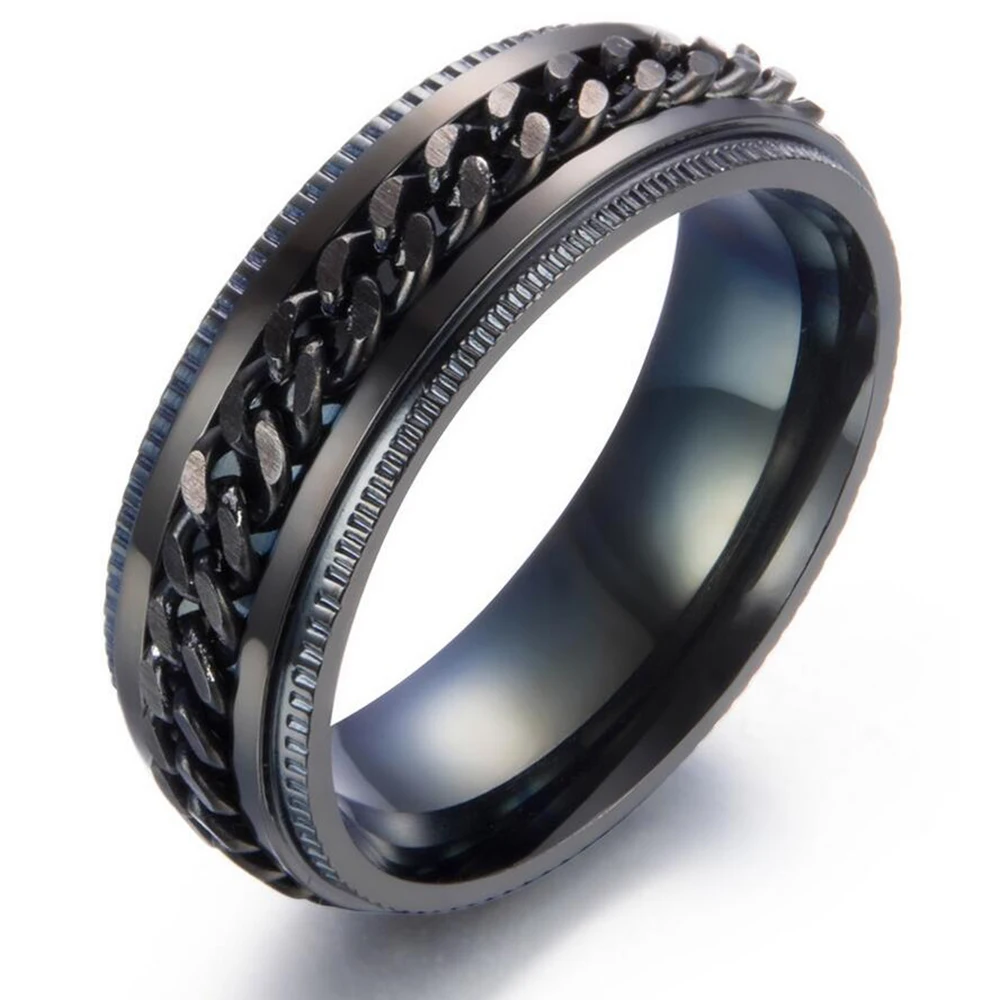 Rotation design Black rings Stainless Steel Chain Rings for Men Anel Maxi Titanyum Ring Spinner Men Jewelry