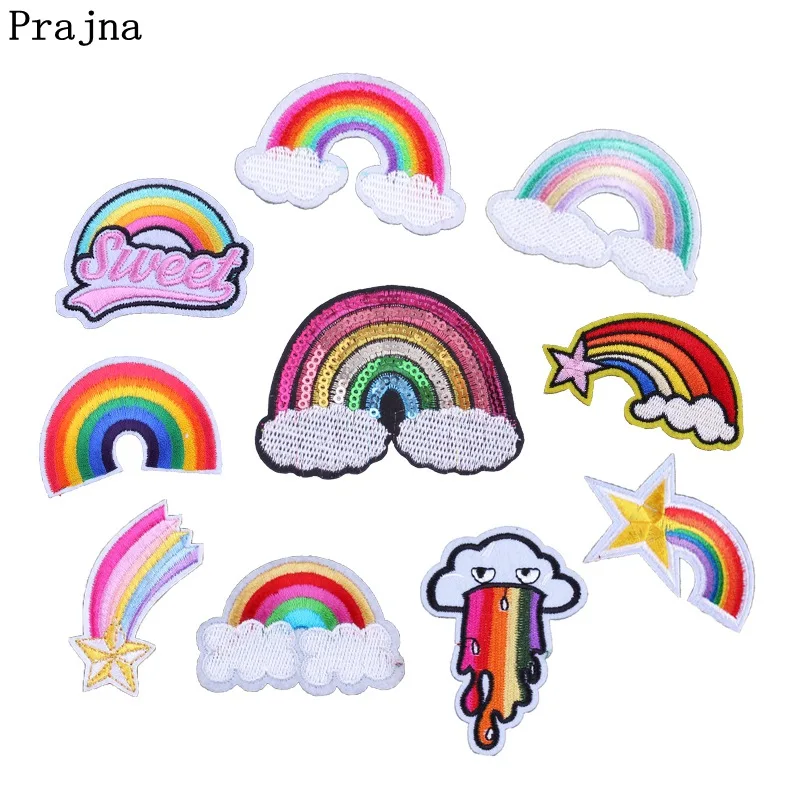 Prajna Rainbow Patch Iron-On Embroidered Patches Sewing Applique Patchwork Accessories Cartoon Badges For Clothes DIY Stickers