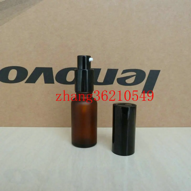 

20ml amber frosted Glass lotion Bottle With aluminum black pump for lotion , 20 ml empty glass lotion cream container