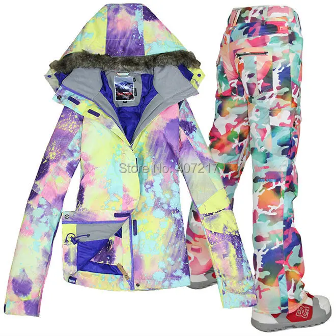 Ski Suit Dames Sale Womens Violet|Pink|Light Blue Snowboarding Jacket And Light Blue Pants Set Snow Wear Ski wear Waterproof 10K