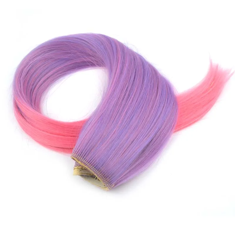 Jeedou Straight  Blue Rainbow Balayage Ombre Color Clip In One Piece Hair Extension Synthetic Halloween Cosplay Hairpiece