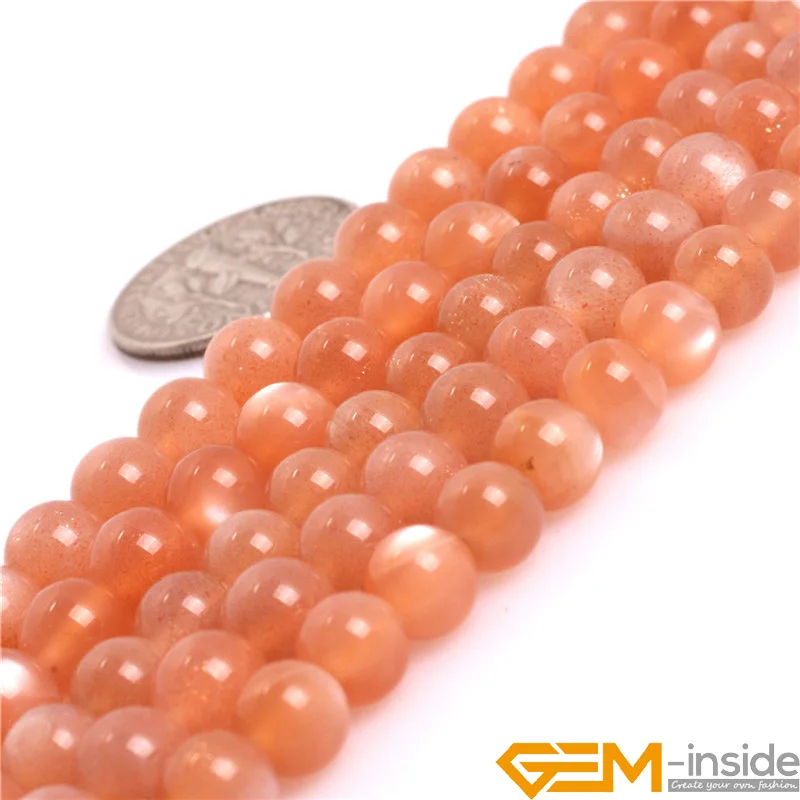 Natural Stone AAA Grade Orange Sunstone Gems Round Loose Beads For Jewelry Making Strand 15\