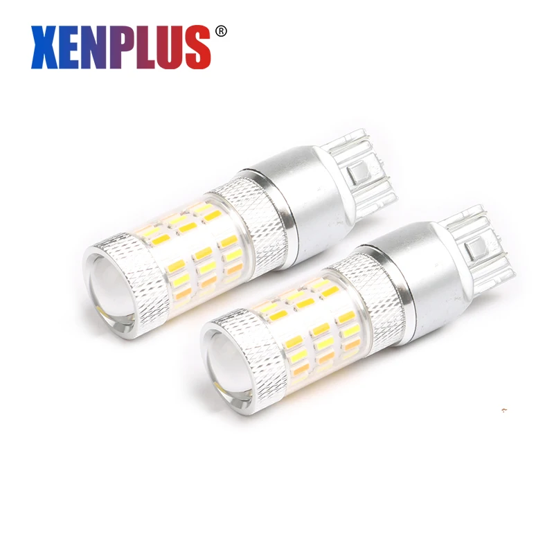 Xenplus 2PCS T25 T20 3157 7443 Led Car Bulb White Amber Dual Color 42SMD DRL Light Auto Turn Signal Light Switchback lamp DC 12V