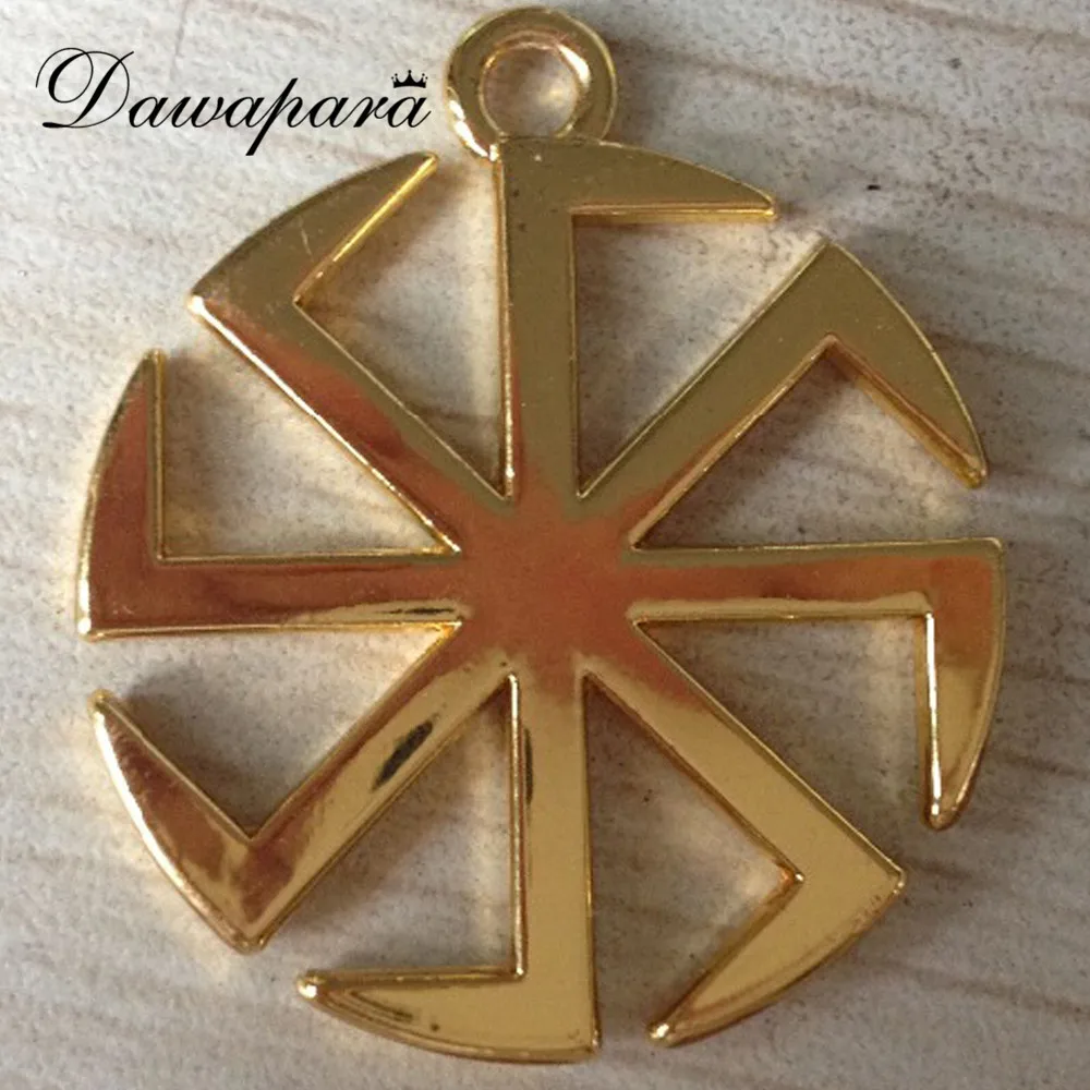 Dawapara Sun Gear Kolovrat Slavic Metal Pendants Paganism Amulet Charms for Necklace DIY Jewelry Making