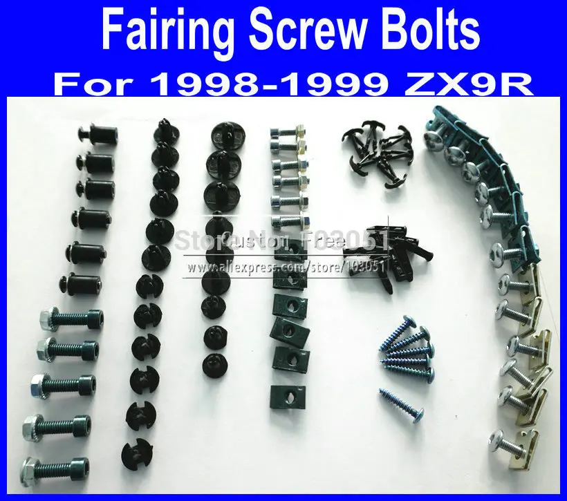 Motorcycle Fairing common screw bolts kit for KAWASAKI 1998 1999 ZX9R 98 99 ZX 9R aftermarket black fairings bolt screws p