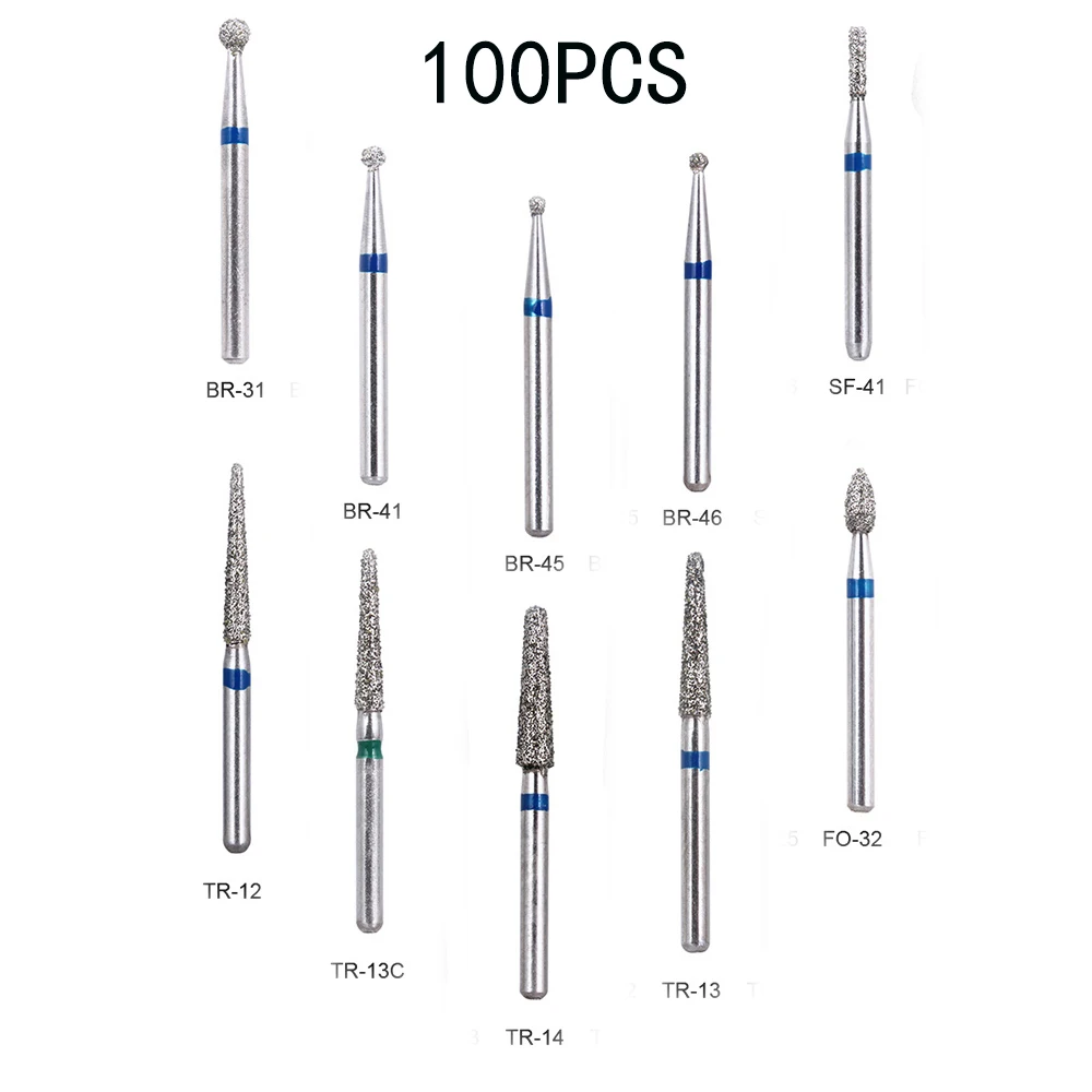 100 pçs BR-31 dental diamante burs broca odontologia burs alta velocidade handpiece lidar com diâmetro 1.6mm ferramentas dentista BR-41 TR-13 fo32