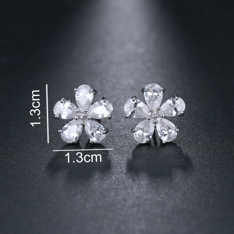 EMMAYA Korean Fahion Cute Jewelry Silver Color Cute Flower Stud Earrings CZ Bridal Wedding Earrings