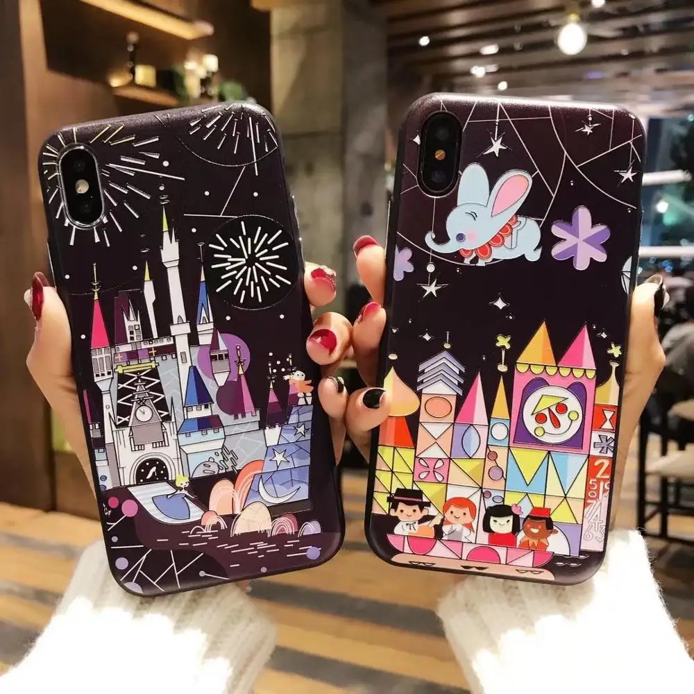 

Korea Funny Cartoon Castle Super Embossed Phone Case For iPhoneXS SE2020 7/8plus 6S Skinny Full Back Cover Shell Protection