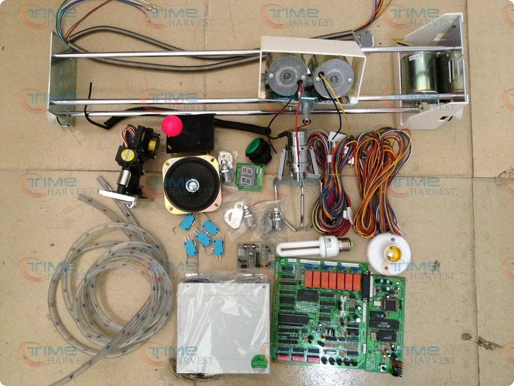 

Crane machine kit with good quality crane game PCB, coin acceptor, buttons, harness. etc for crane machine just like the photo