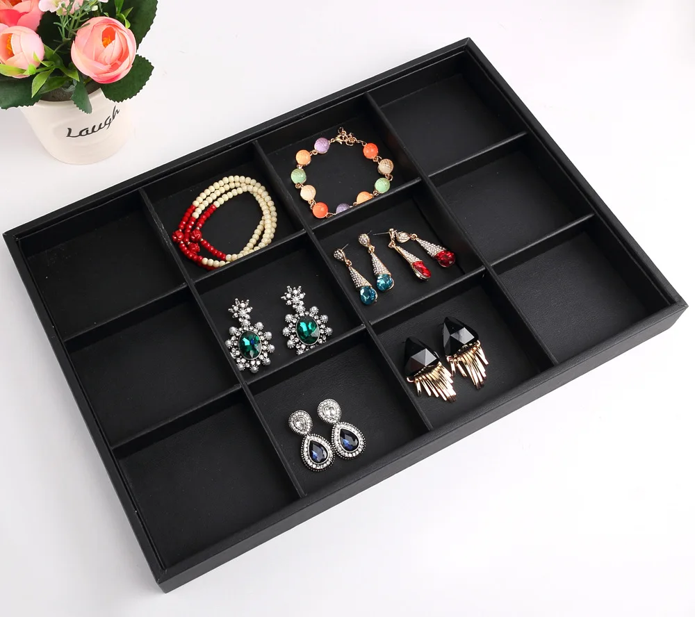 Hochwertige Schmuckschatulle aus schwarzem PU-Leder für Ringe, Halsketten, Anhänger, Organizer, Ohrstecker, Aufbewahrung, Schmuck-Display