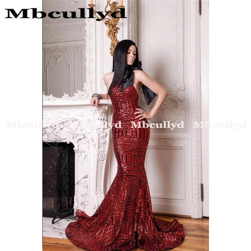 Mbcully Glitter Sequins Black Girl Prom Dresses 2023 Long Formal Mermaid Red African Women Dress Evening Party Gala Gowns