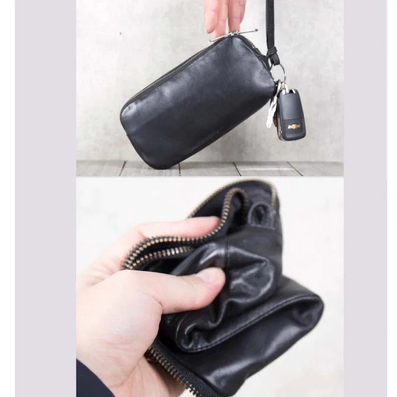 Men Clutch Bag Genuine Cow Leather Luxury Women Casual Double Zipper Long Wallet Cell Phone Purses Money Key Bags