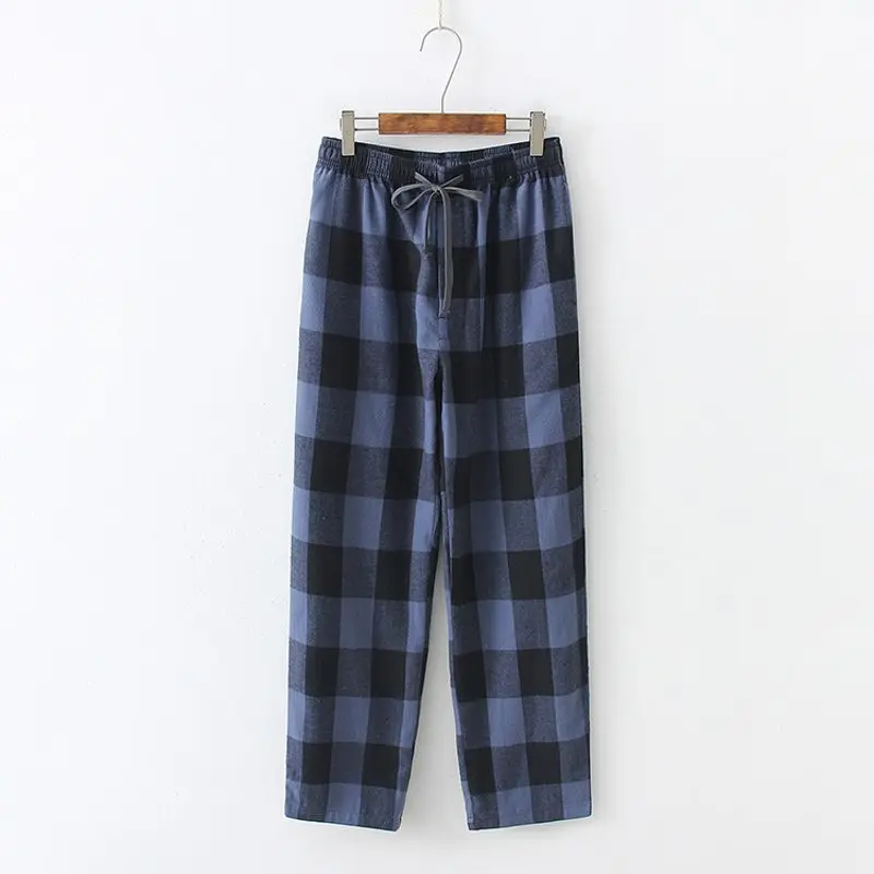 2024 Spring Autumn Men 100% Cotton Sleep Bottoms Male Plus Size Night Trousers Men Casual Loosen Plaid Home Pajama Pants