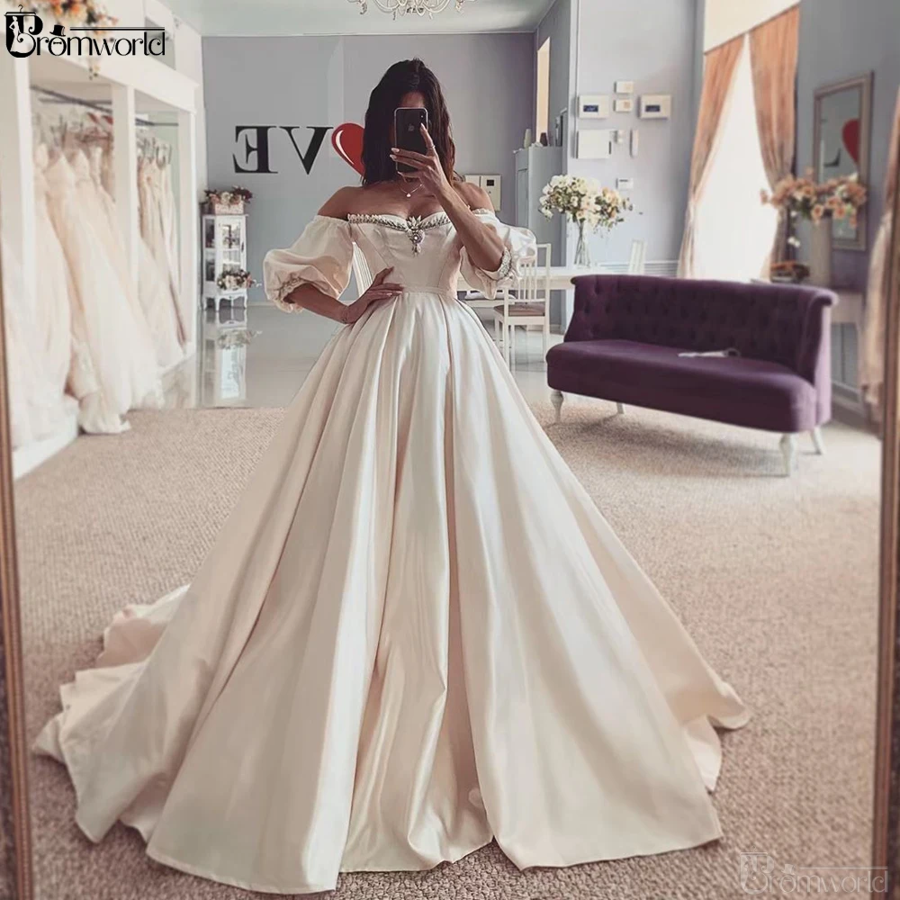 Vestido de novia Boho 웨딩 드레스 어깨에서 연인 새틴 볼 가운 웨딩 드레스 2021 신부 드레스