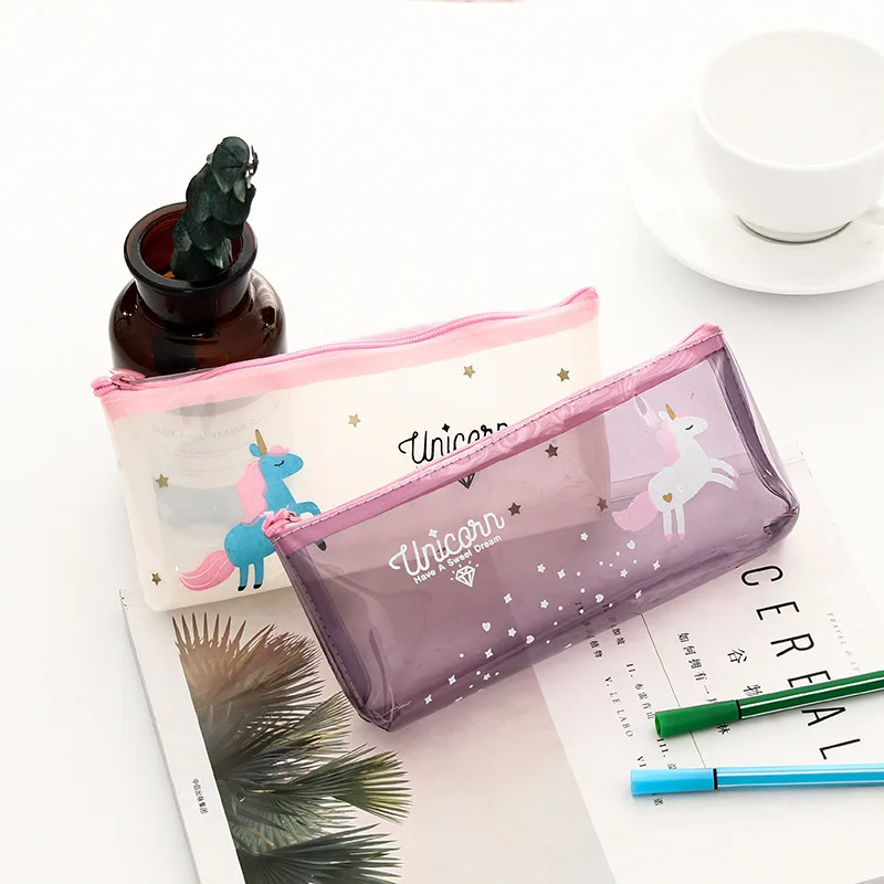 Unicorn Pencil Case Cute Transparent Pencil Bag Soft PenBox Stationery Pen Pouch Kid Gift Office School Supplies escolar