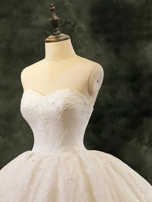 BANVASAC – robe de mariée de bal brodée, en dentelle, avec des Appliques, sans bretelles, Photos réelles, grande taille, 2018