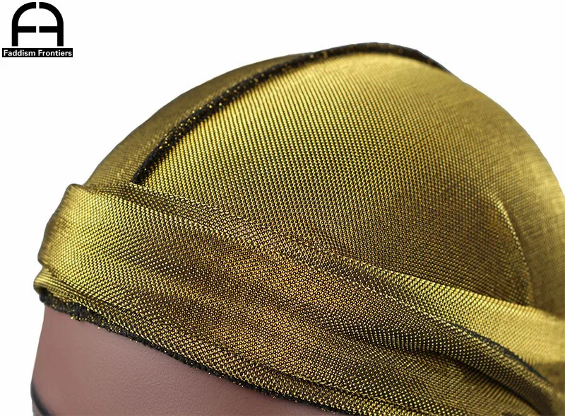 New Men\'s Shiny Mesh Durags Turban Hat Bandanas Breathable Men Durag Doo Rag Headwear Headband Hair Accessories Waves Caps