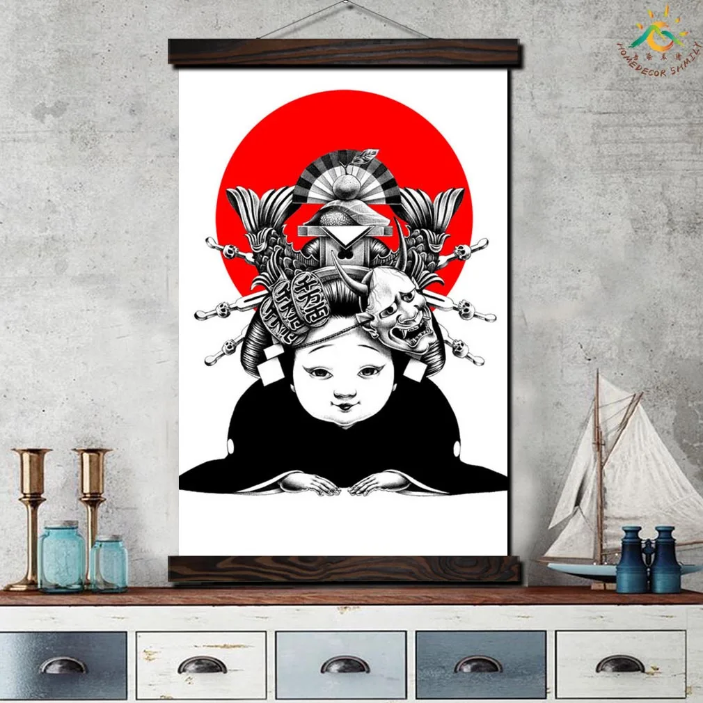 Japanese Kimono Woman Modern Wall Art Print And Poster Frame Hanging Scroll Canvas Painting Decorative Picture