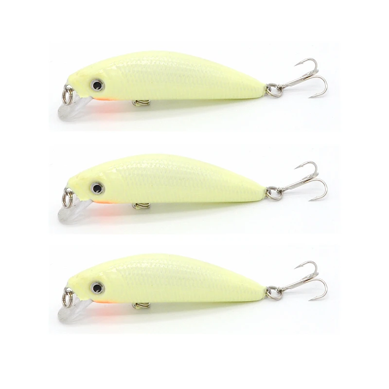 3Pcs/lot 7cm 8g 3D Luminous Night Fishing Minnow Lure Isca Artificial Hard Fishing Bait  Minnow Fishing Lures Tackle With 2 Hook